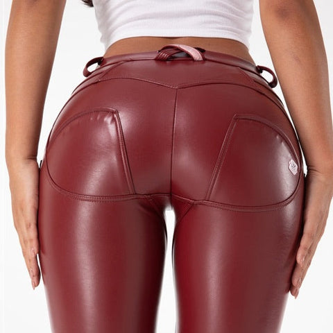 Cheeky Burgundy PU Faux Leather Butt Lift Pants