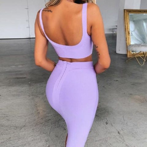 Stephanie - Lilac Two Piece Bandage Skirt Set