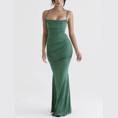 Romy - Green Draped Corset Maxi Dress