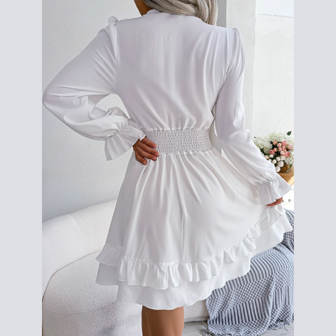Sadie -  White Smocked Waist Ruffle Mini Dress