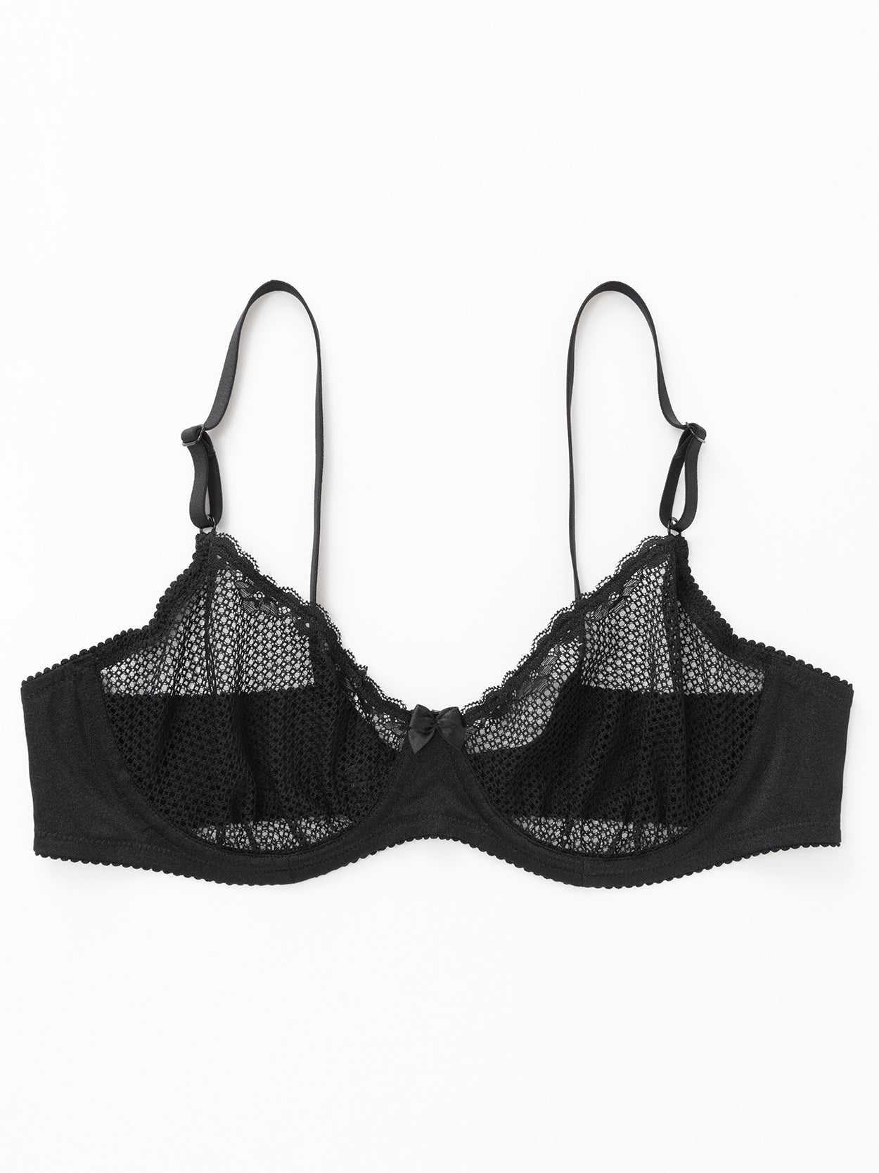 Unlined See Through 1/2 Cup Mesh Demi Shelf Underwired Bra Black