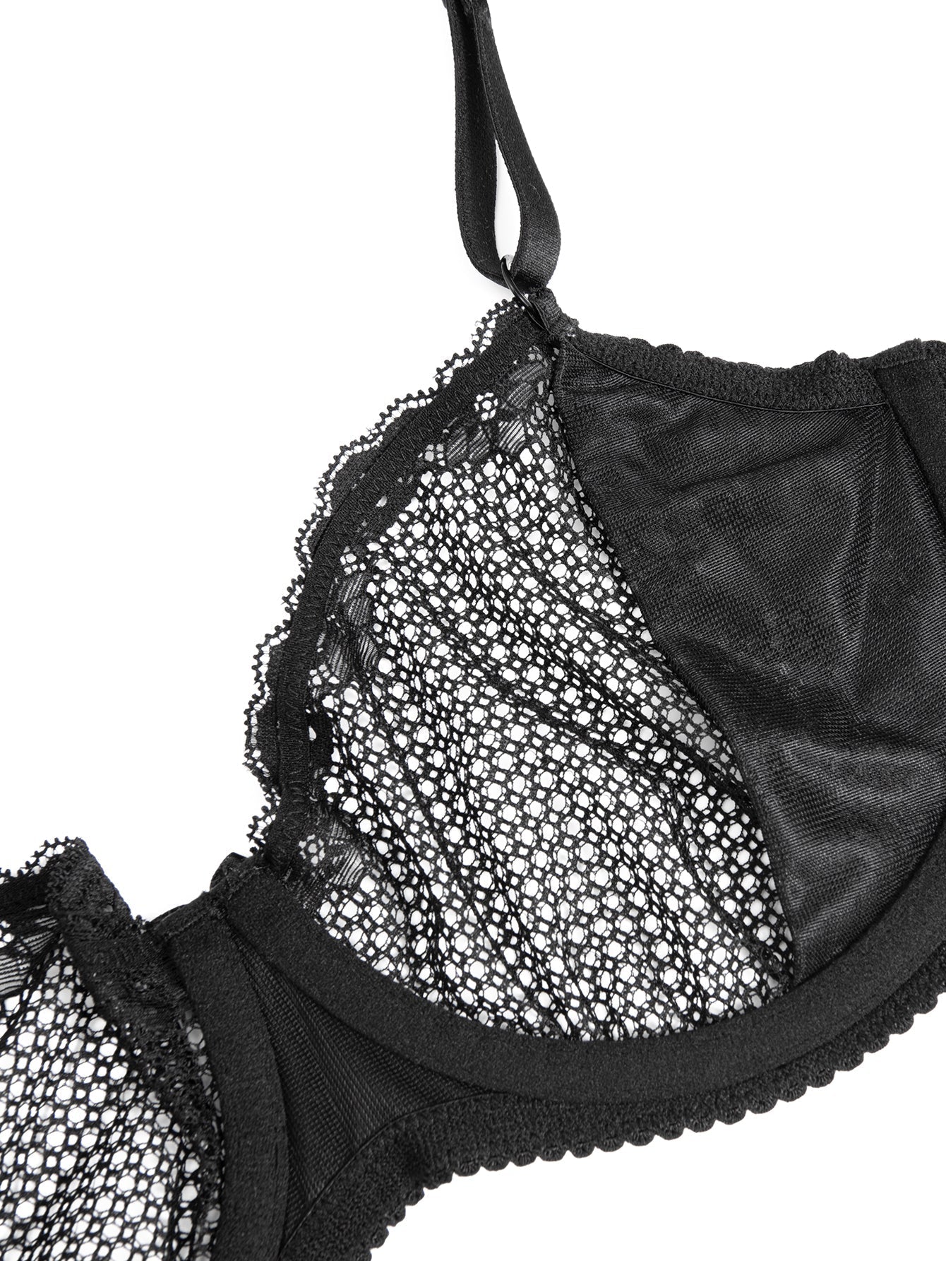 Unlined See Through 1/2 Cup Mesh Demi Shelf Underwired Bra Black