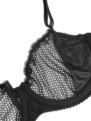 Unlined See Through 1/2 Cup Mesh Demi Shelf Underwired Bra Black