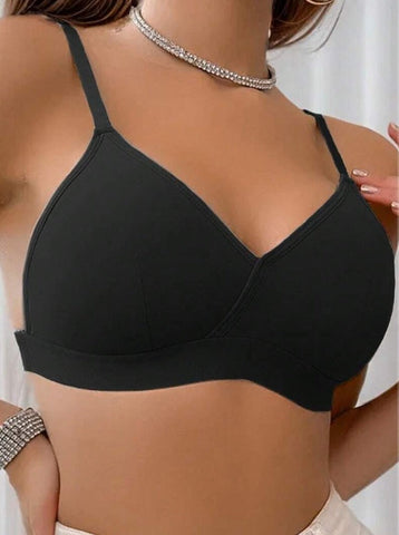 Comfortable Solid Wireless Bra Black