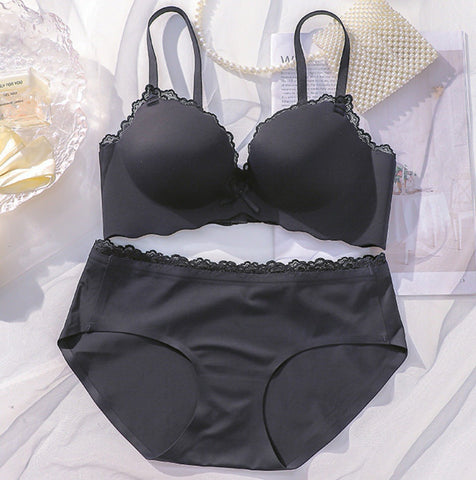 Seamless Bow Push-up Lace Bra & Underwear Set