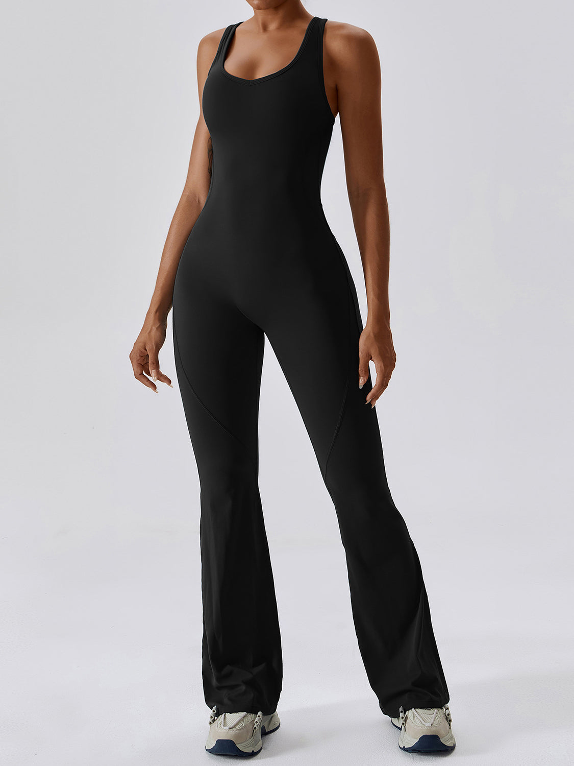 Brushed Flare Jumpsuit Open Back