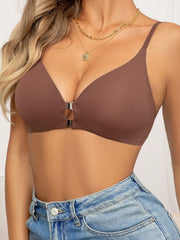 Solid Double Front Closures Wireless Bra Brown