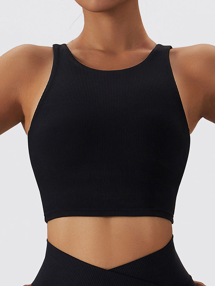 Live In – Geripptes, rückenfreies Crop-Top mit Rundhalsausschnitt 