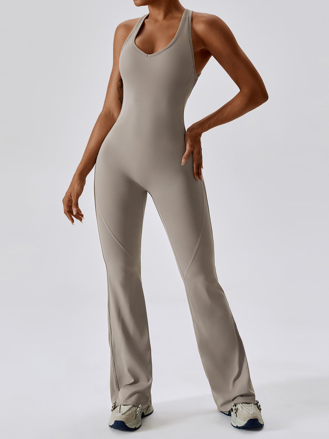 Brushed Flare Jumpsuit Open Back