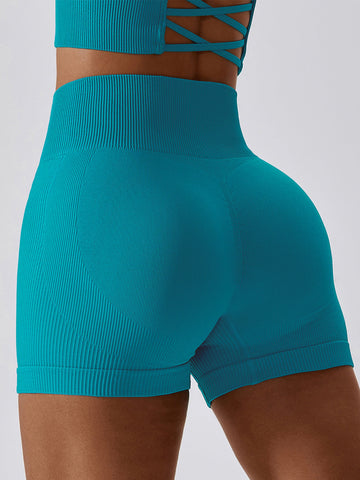 Nahtlose Yoga-Shorts mit Rippenmuster und Bauchkontrolle 