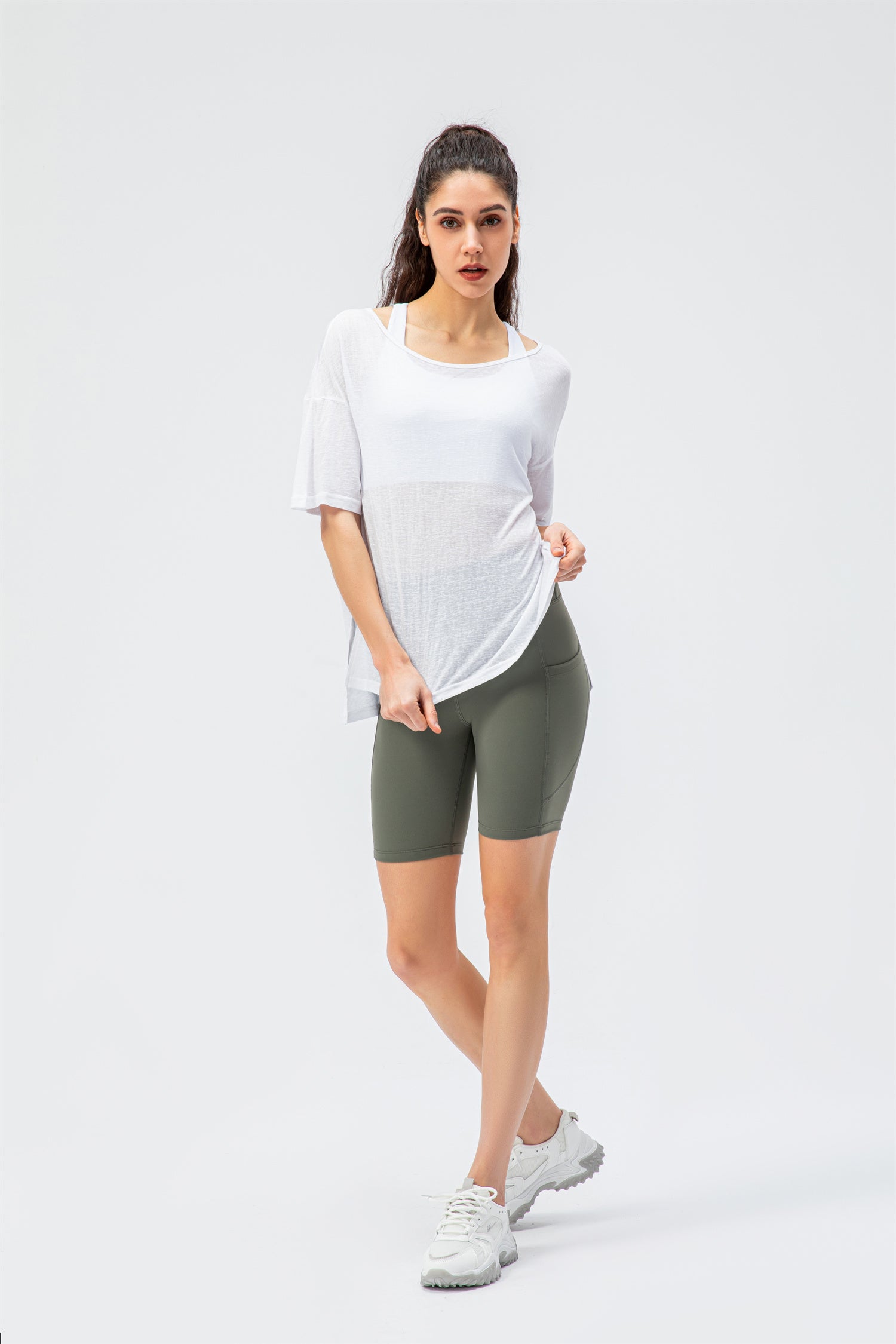 Crew Neck Double Slit Hem Sweatshirt