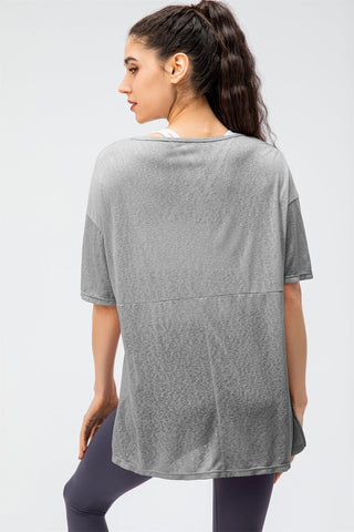 Crew Neck Double Slit Hem Sweatshirt