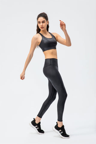 Cross Back Sports Bra & leggings Set- Focus