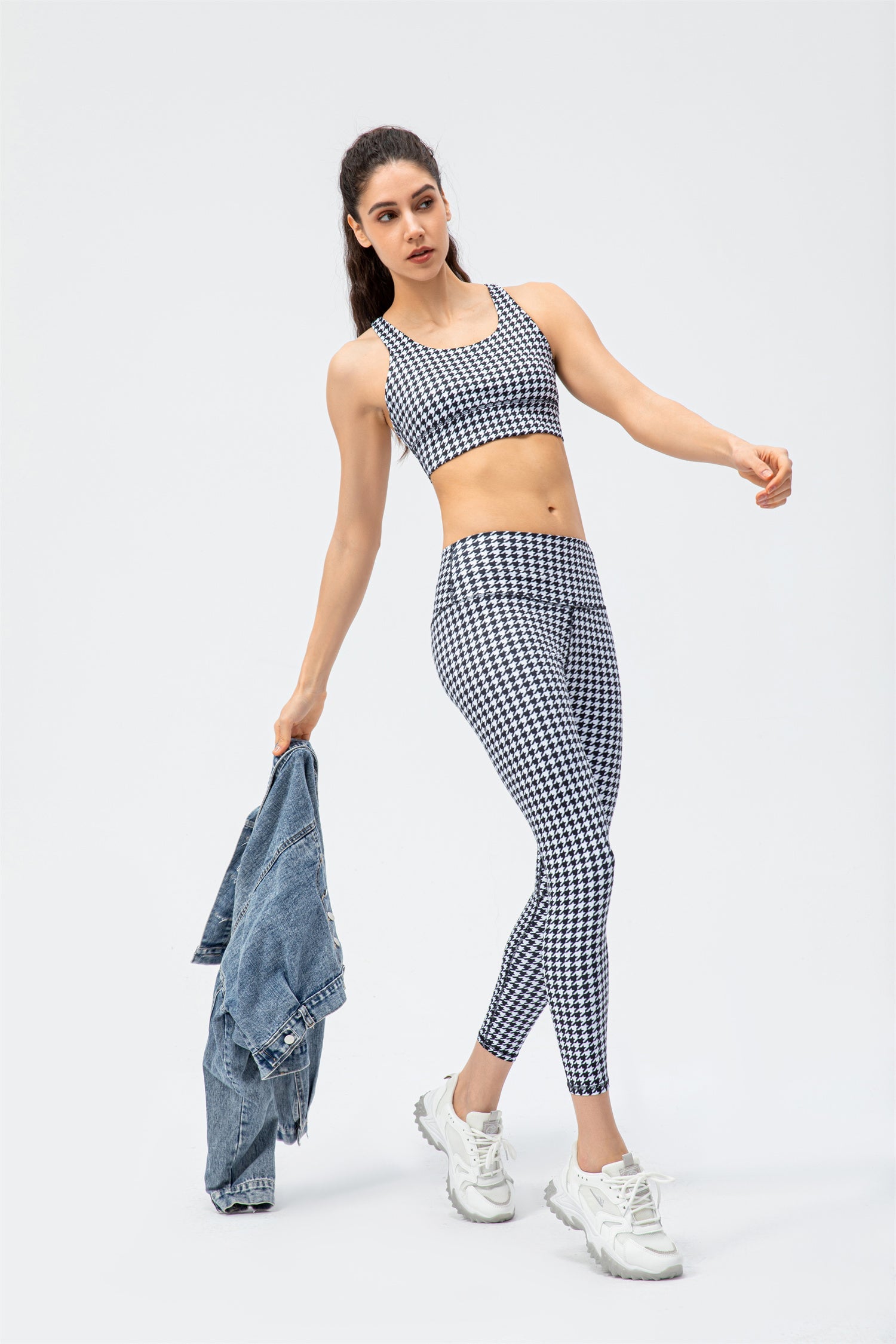 Conjunto de sujetador y leggings deportivos - Pata de gallo