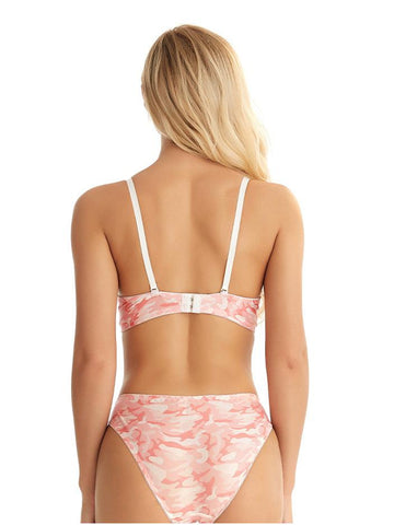 Rosa Push-up-BH und Unterwäsche-Set mit Schleife und Print