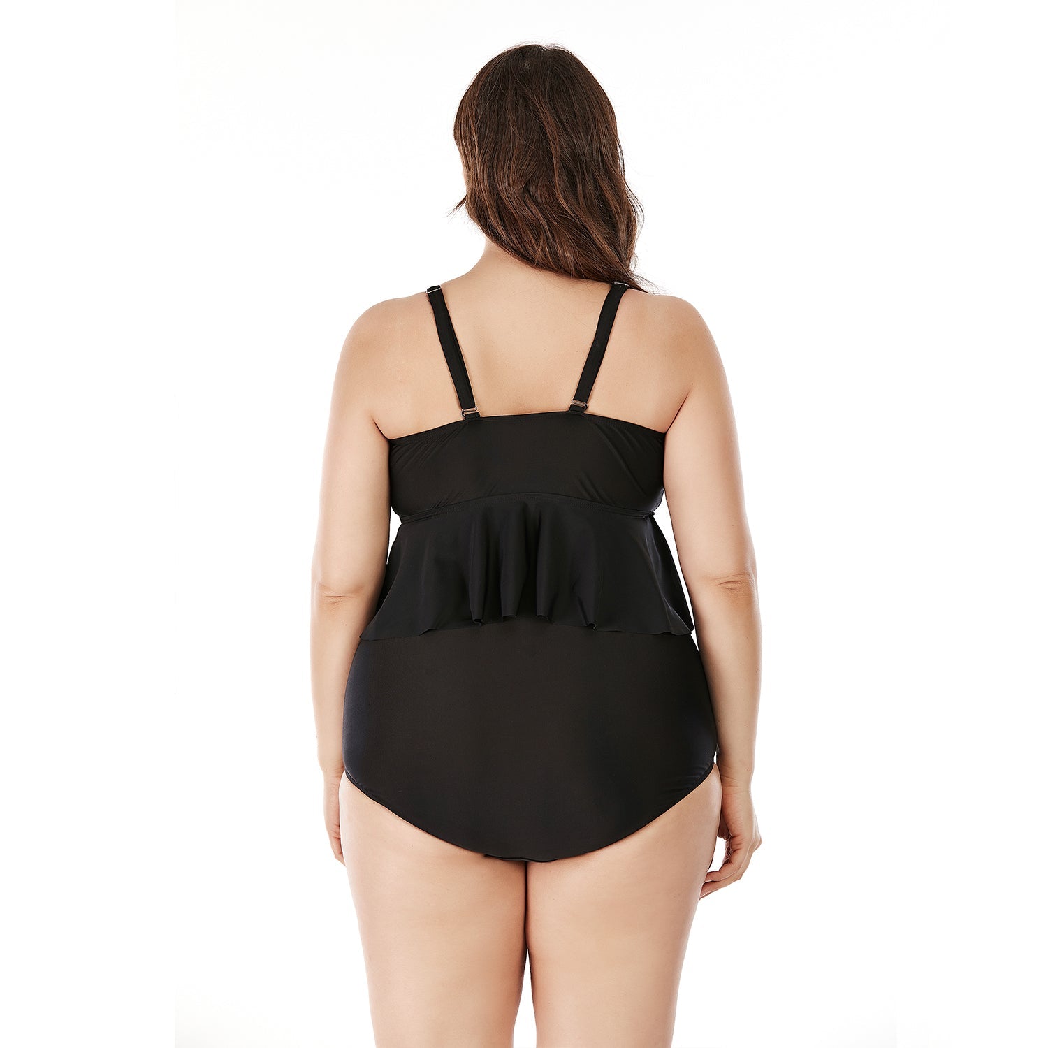 SiySiy Plus Size Two Piece Swimsuit Ruffle Plain Black Swimsuit
