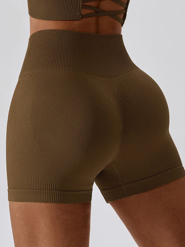 Nahtlose Yoga-Shorts mit Rippenmuster und Bauchkontrolle 