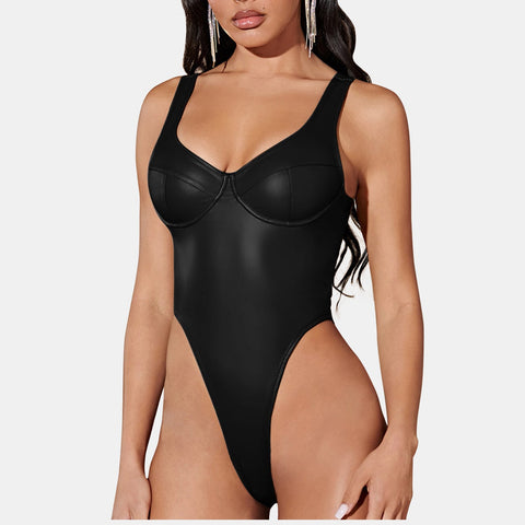 PU Leather Bustier Bodysuit