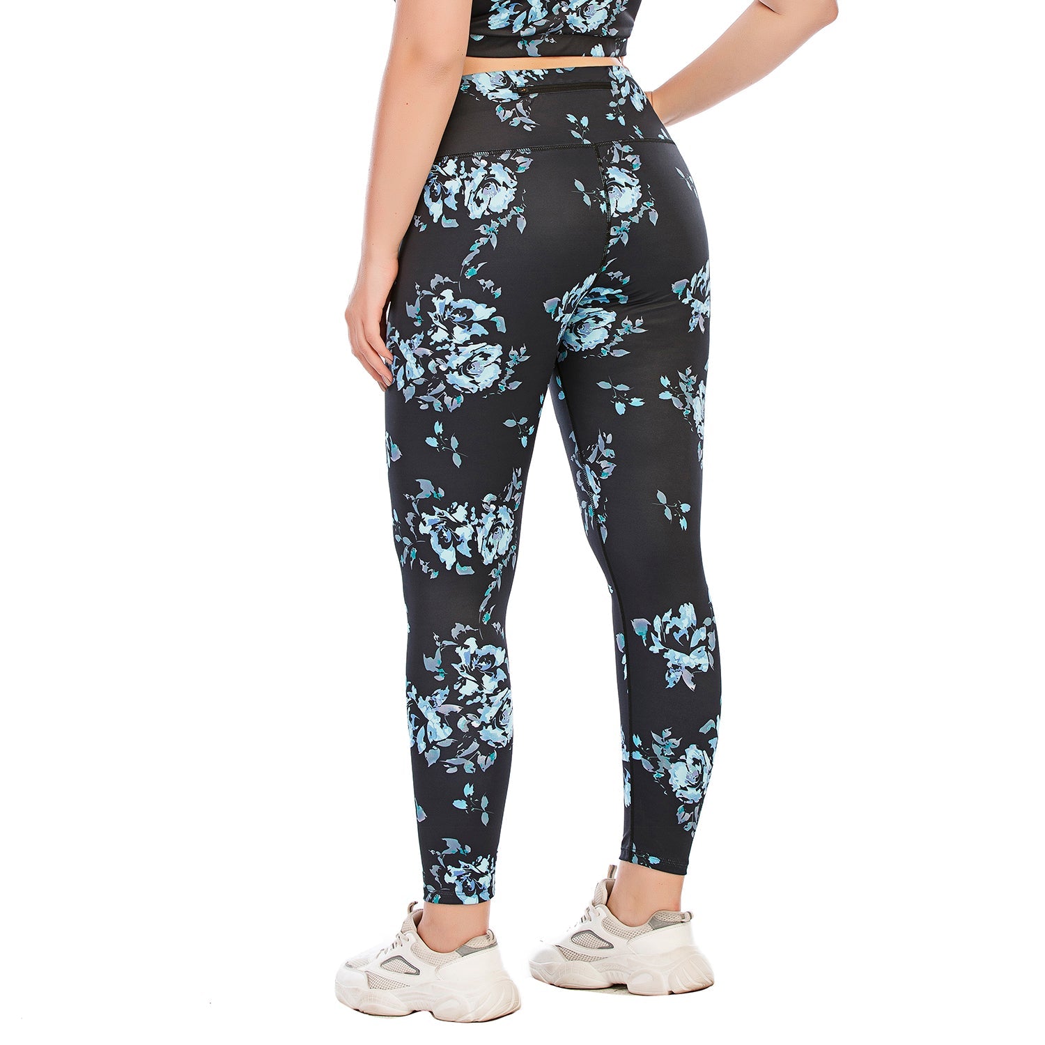 Leggings mit hoher Taille, Übergröße, Yogahose, Blumendruck