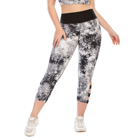 Caprihose für Yoga-Leggings in Übergröße Tie Dye