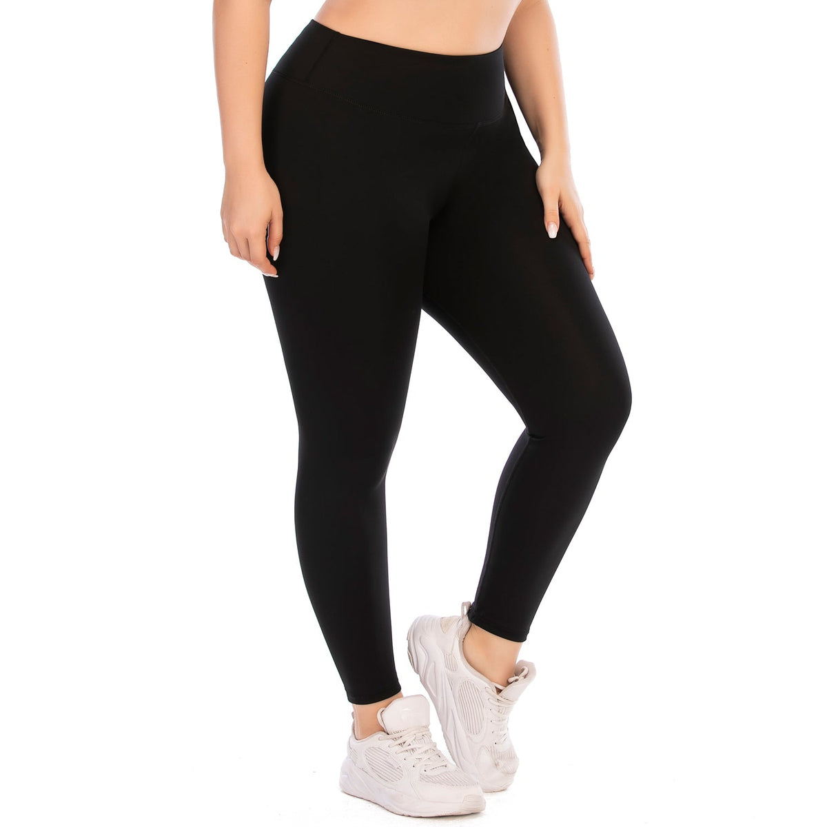 Athletic Tummy ontrol Leggings Tik Tok de talla grande, color negro