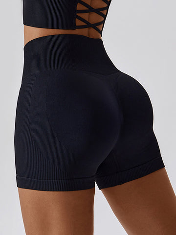 Nahtlose Yoga-Shorts mit Rippenmuster und Bauchkontrolle 