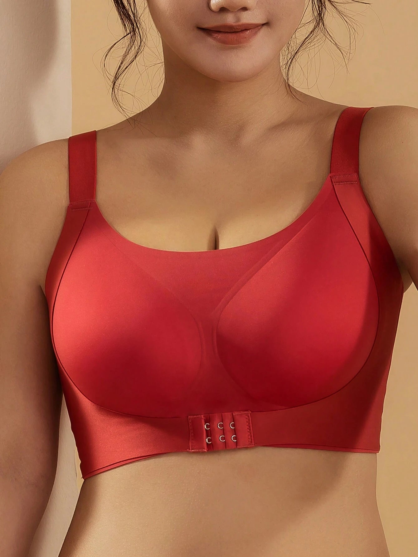 Wire-free Front Button Buckle Bra Red