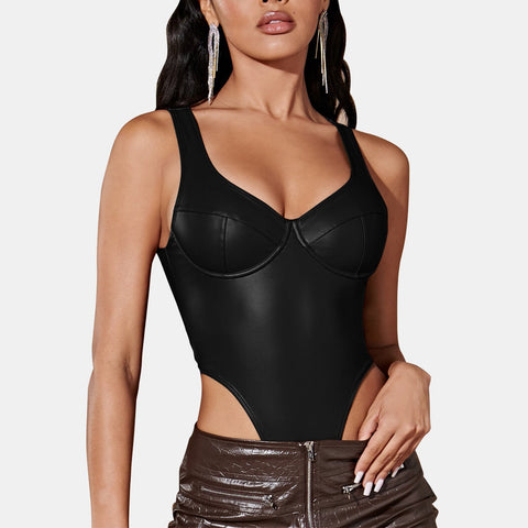 PU Leather Bustier Bodysuit