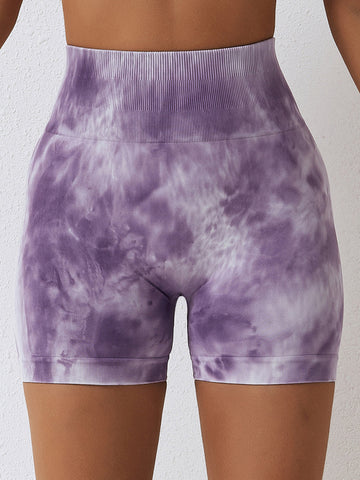 Nahtlose Yoga-Shorts mit Batikmuster und Scrunch-Design 