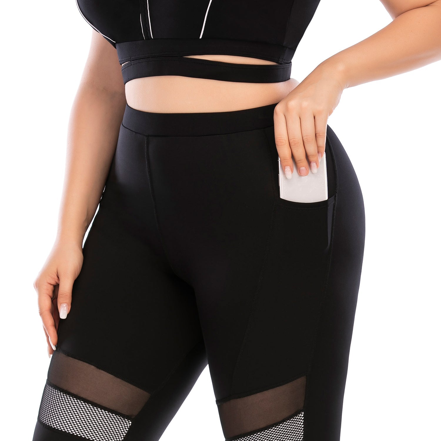 Leggings de talla grande con bolsillos, pantalones de yoga que realzan los glúteos