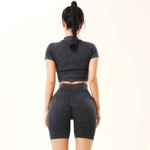 Workout Sets Stretch Top & High Waist Sport Shorts