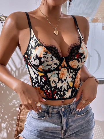 Floral Print Bustier Cami Top