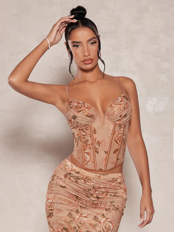 Bustier-Camisole aus Netzstoff mit Blumenmuster