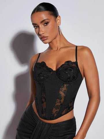 Bustier-Camisole aus kontrastierendem Netzstoff