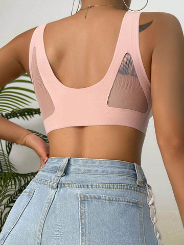 Contrast Mesh No Show Wireless Camisole Bra Pink