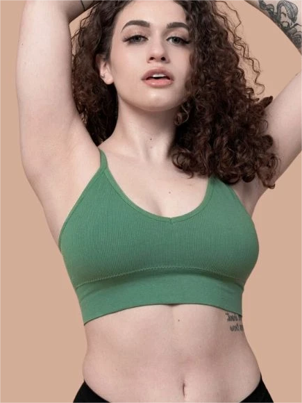 Smooth Comfortable French Triangle Cup Wireless Push-Up Bra & Underwear Set Green