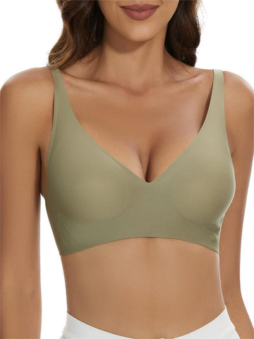 Haullps Wirefree Seamless Bra for Invisible Deep V Plunge Bra with Removeable Padding