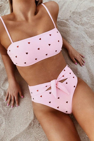 Pink Embellished Heart Tie Front Bikini Bottom