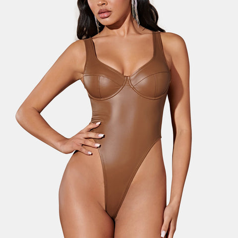 PU Leather Bustier Bodysuit