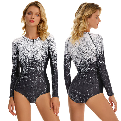 One Piece Swimsuit Long Sleeve Sun Protection UPF 50+ Bathing Suit Floral Print Swimwear