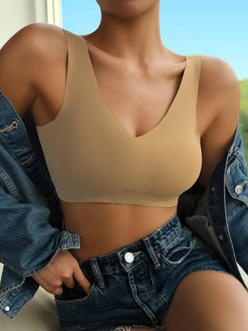 Solid No Show Wireless Bra Tan