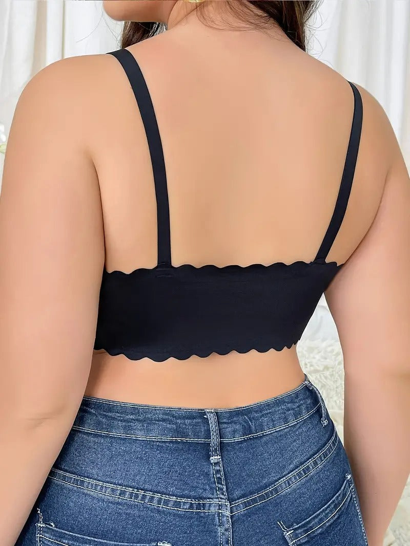 Semicircle Decorative Border Wireless Bra Black