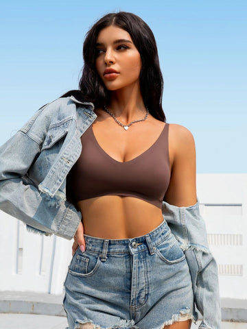 Solid Seamless Bralette Coffee