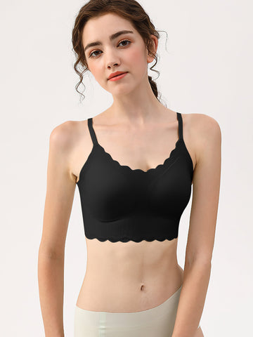 Top tipo bralette sin aros con espalda baja y borde ondulado