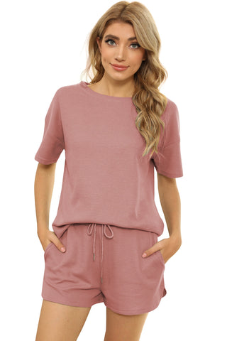 Loungewear-Set aus kurzärmligem Oberteil und Shorts aus Waffelstrick