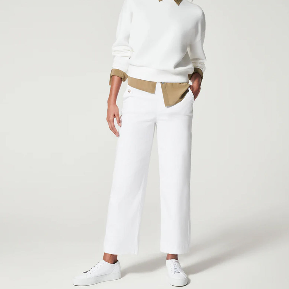 Stretch Twill Cropped Wide Leg Pant