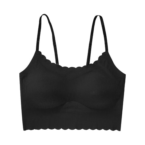 Top tipo bralette sin aros con espalda baja y borde ondulado