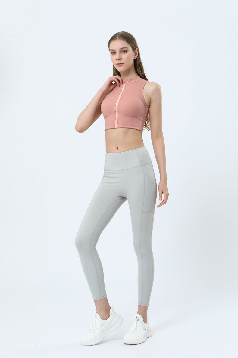 Zip Front Sleeveless Cropped Tank Top