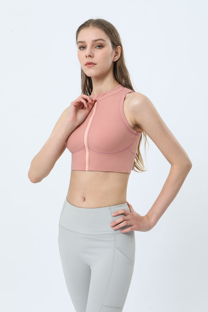 Zip Front Sleeveless Cropped Tank Top