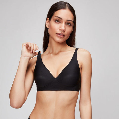 Women Comfort Basic Everyday Bra V Neck Soft Black